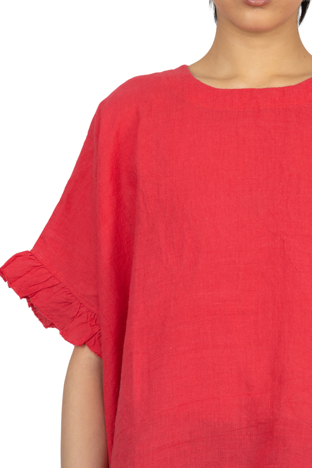 A+koloni - Azumadaki Linen Frilled Sleeve Top - Red