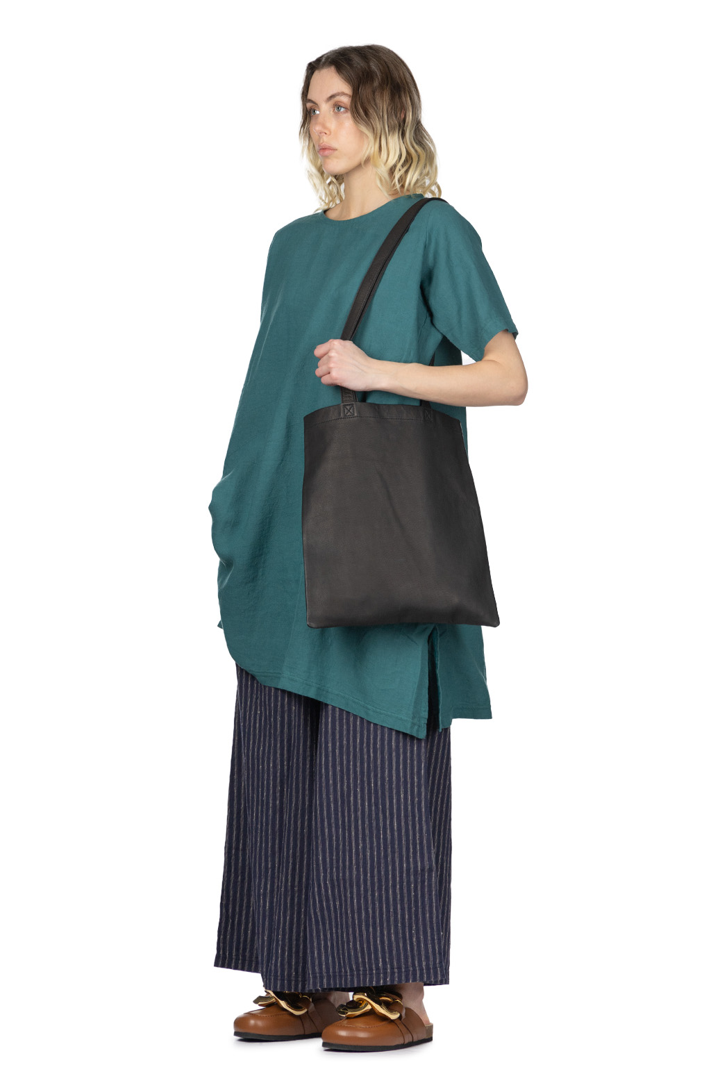 A+koloni - Azumadaki Linen Basic Dress - Green
