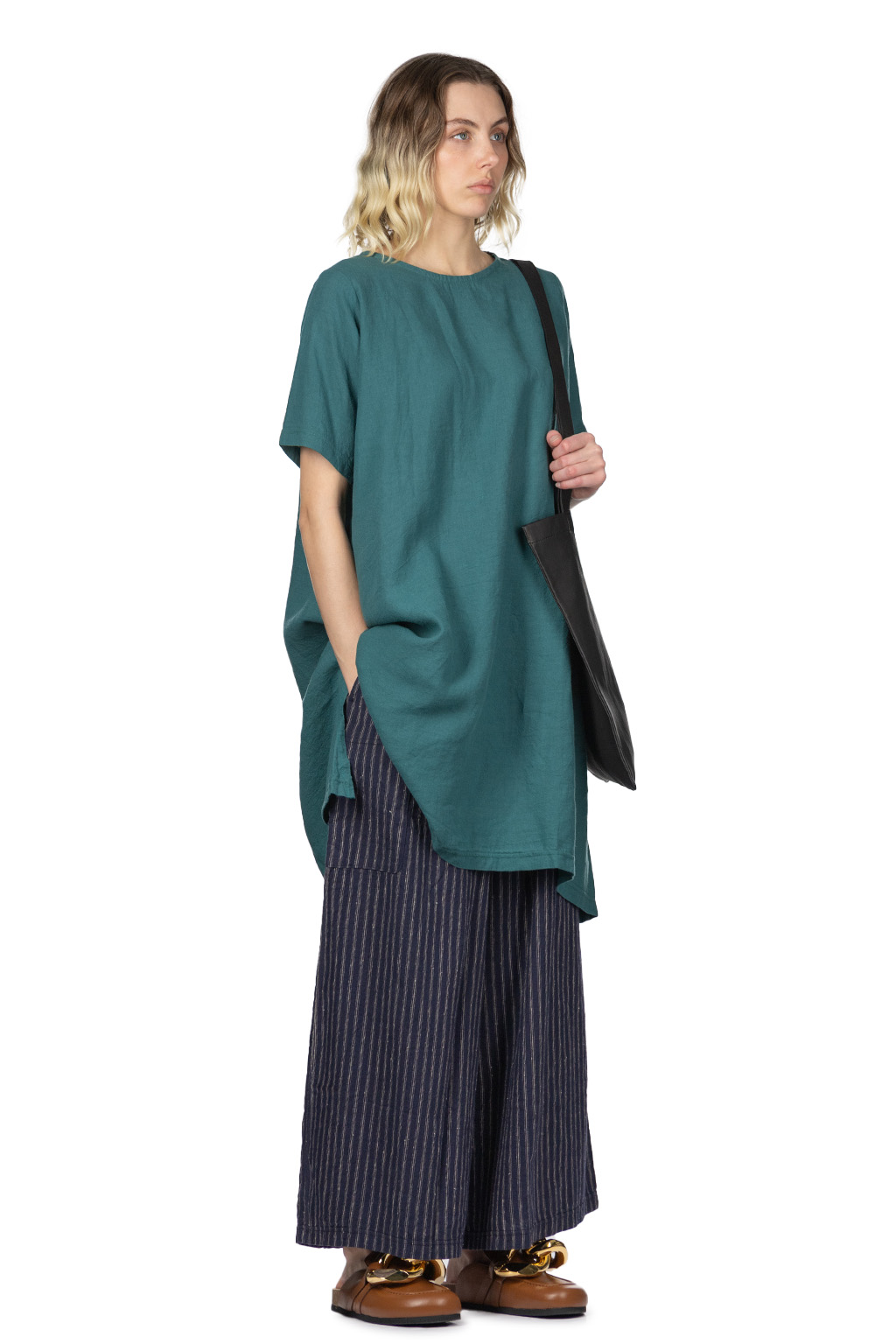 A+koloni - Azumadaki Linen Basic Dress - Green