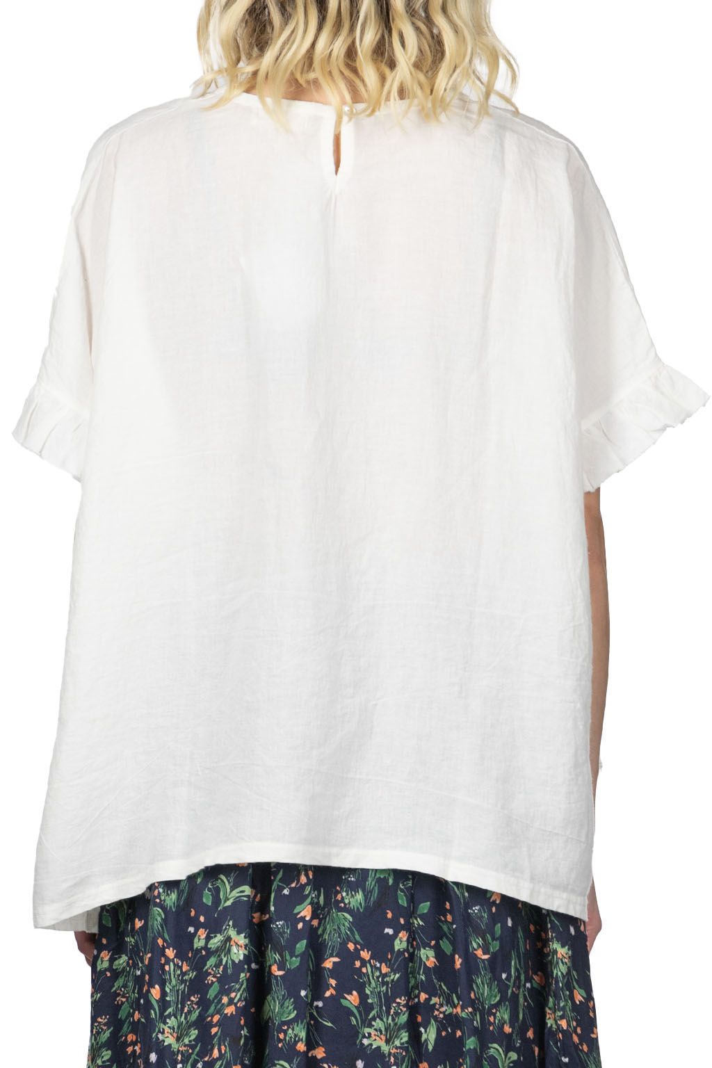A+koloni - Azumadaki Ramie Frilled Sleeve Top - Off White