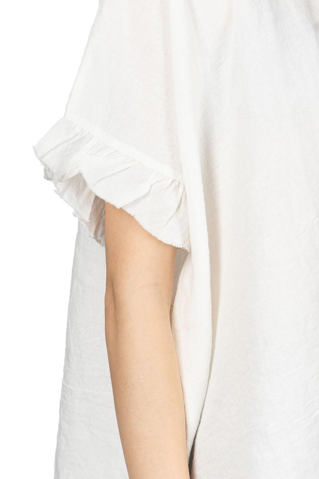 A+koloni - Azumadaki Ramie Frilled Sleeve Top - Off White