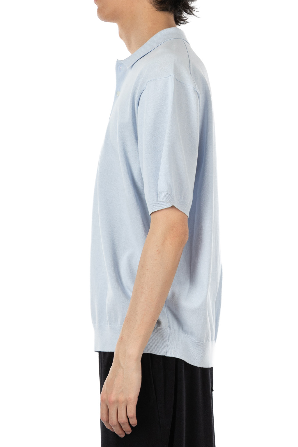 ATON - Half Sleeve Polo Sweater - Cotton Washi Knit - Sax
