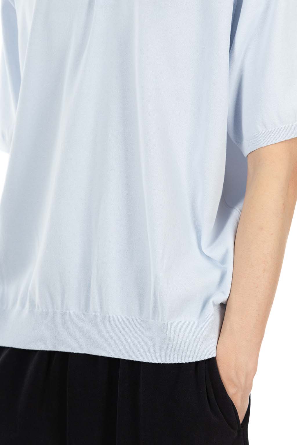 ATON - Half Sleeve Polo Sweater - Cotton Washi Knit - Sax