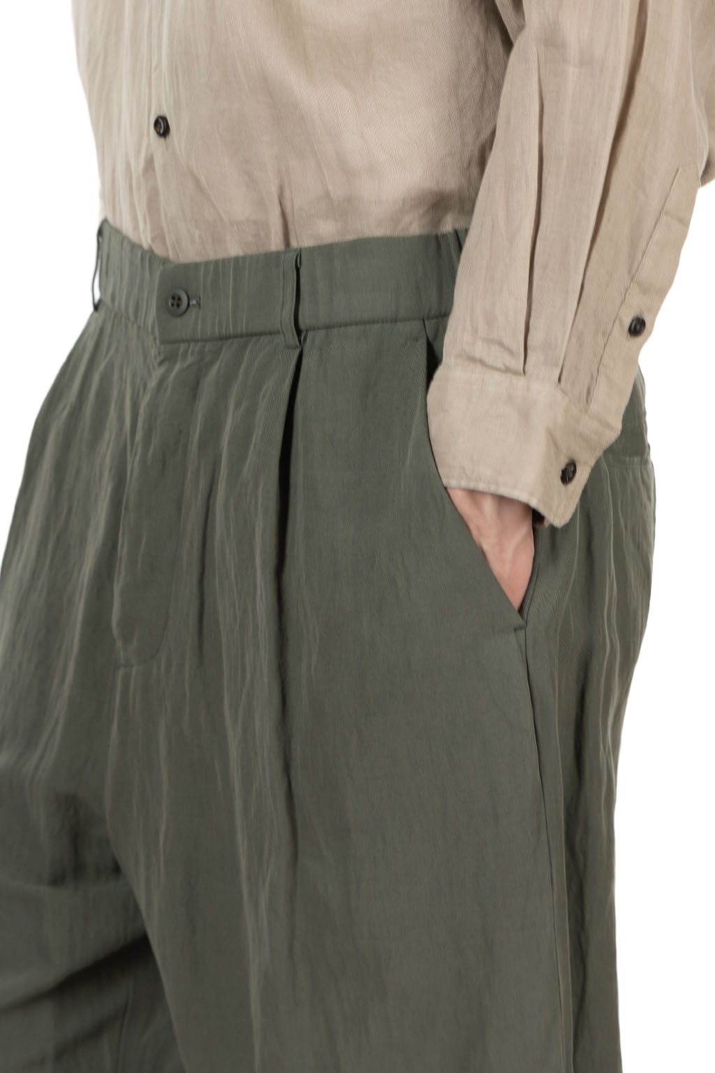 ATON - Loose Fit Pants - Cotton Linen Voile - Khaki