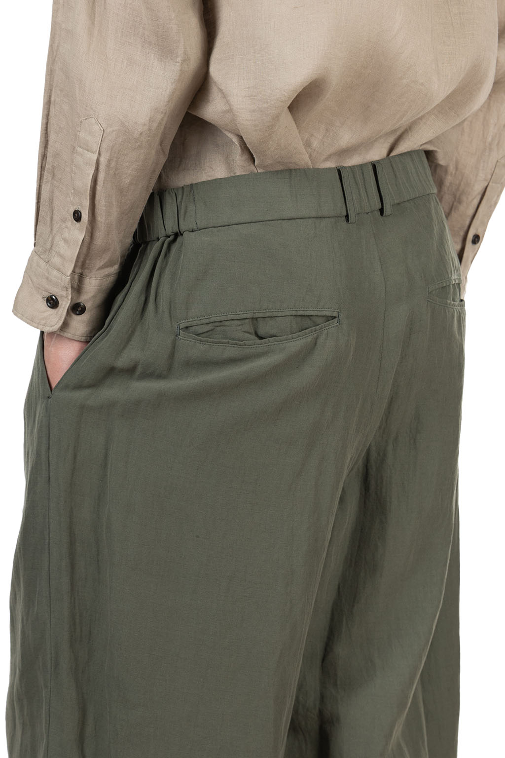 ATON - Loose Fit Pants - Cotton Linen Voile - Khaki