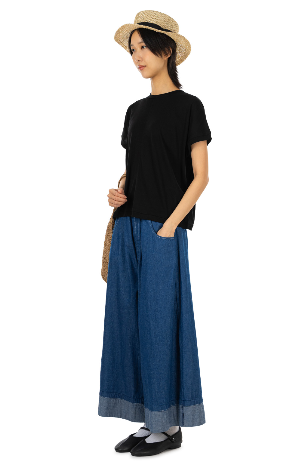 ATON - Oversized T-Shirt - Cotton Linen Fraise - Black 