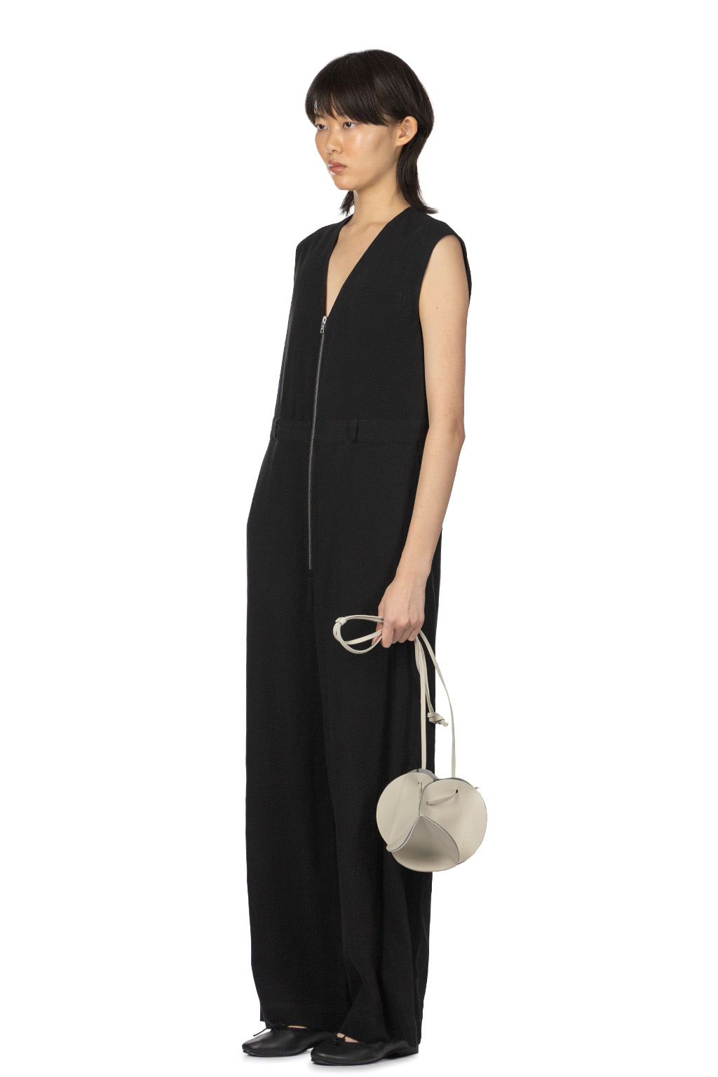 AURALEE - Hard Twist Cotton Linen Gabardine Sleeveless Jumpsuit - Black