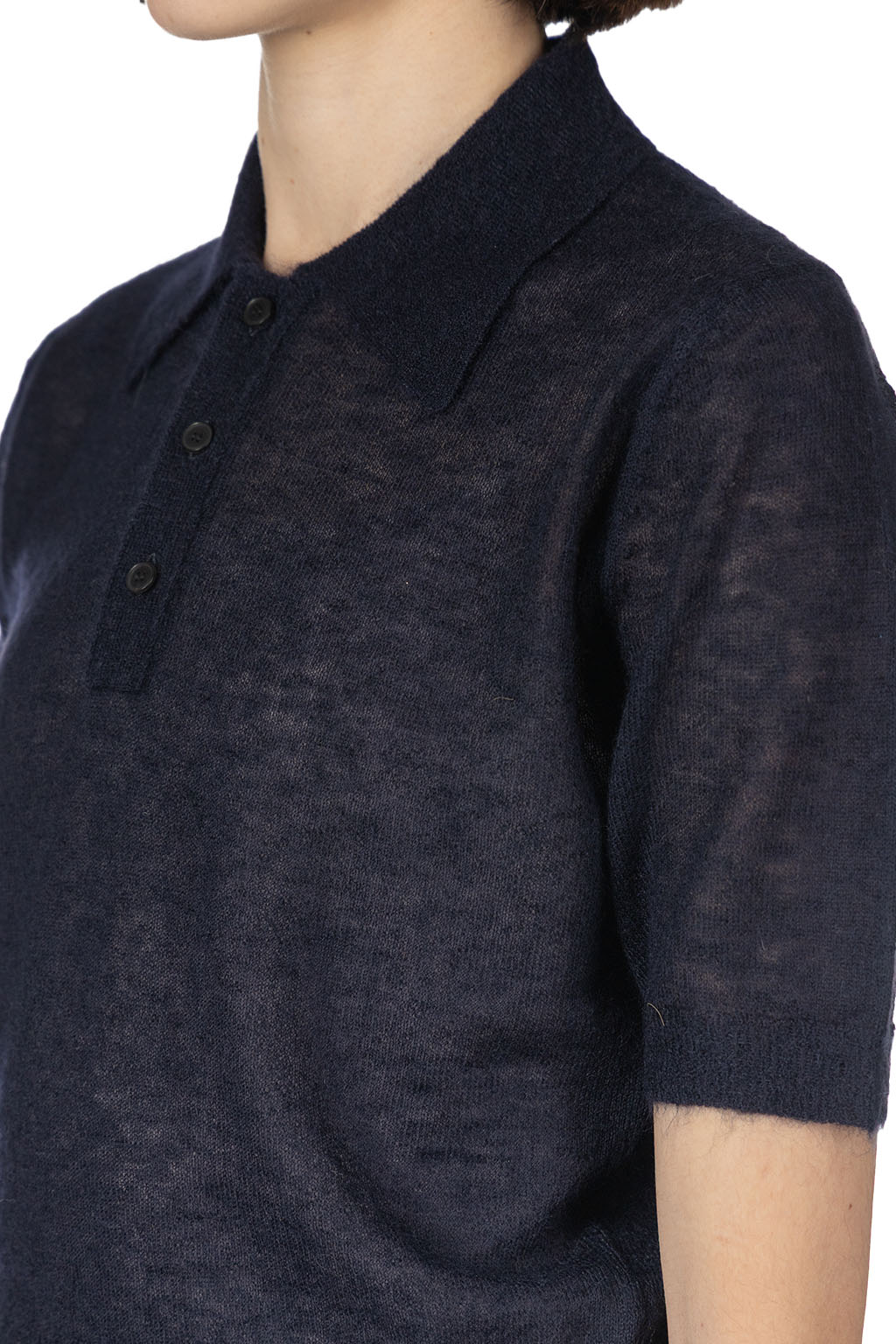 AURALEE - Kid Mohair Sheer Knit Polo - Navy