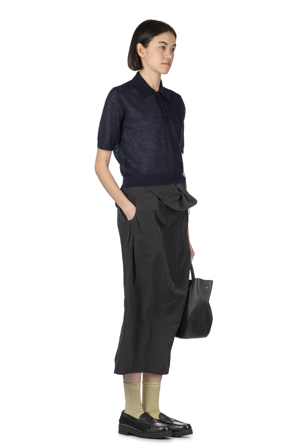 AURALEE - Kid Mohair Sheer Knit Polo - Navy