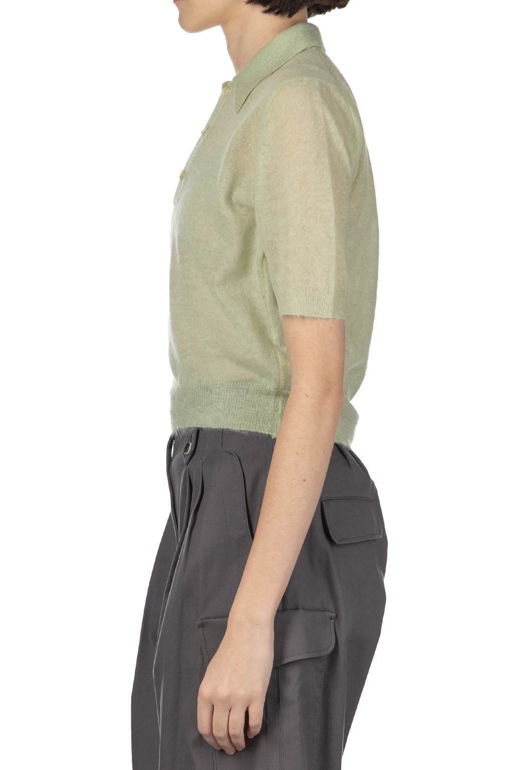 AURALEE - Kid Mohair Sheer Knit Polo - Pale Green