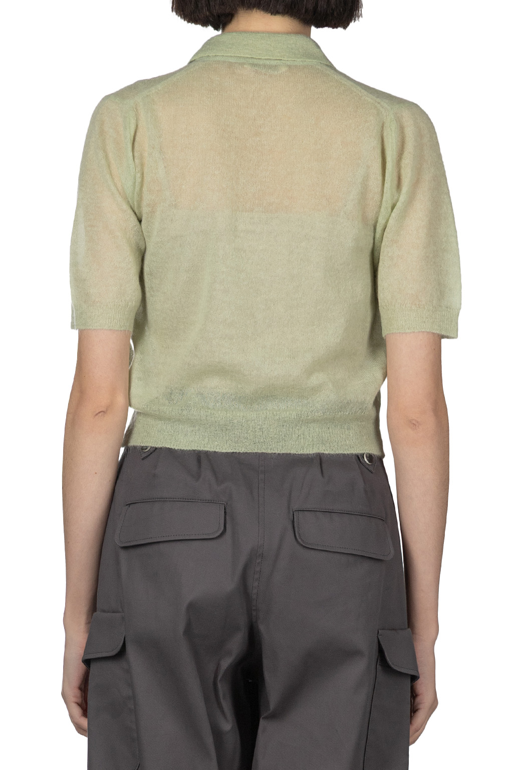 AURALEE - Kid Mohair Sheer Knit Polo - Pale Green