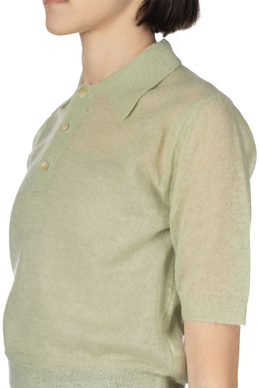 AURALEE - Kid Mohair Sheer Knit Polo - Pale Green
