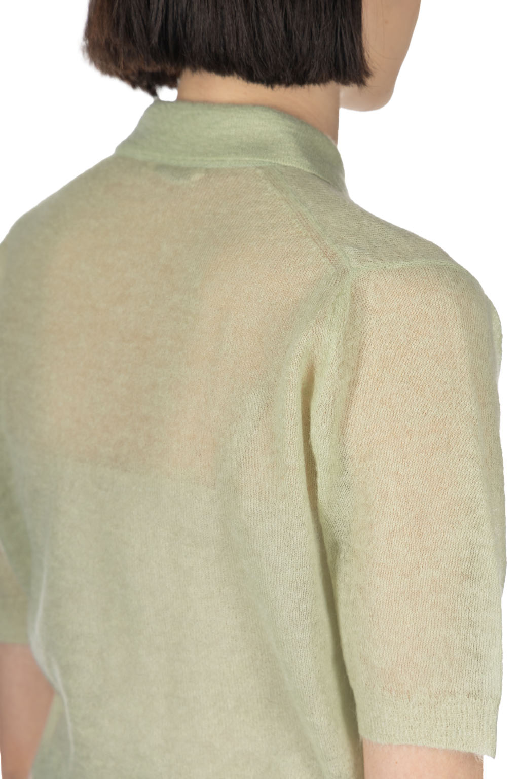 AURALEE - Kid Mohair Sheer Knit Polo - Pale Green