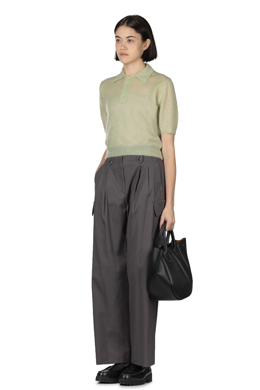 AURALEE - Kid Mohair Sheer Knit Polo - Pale Green
