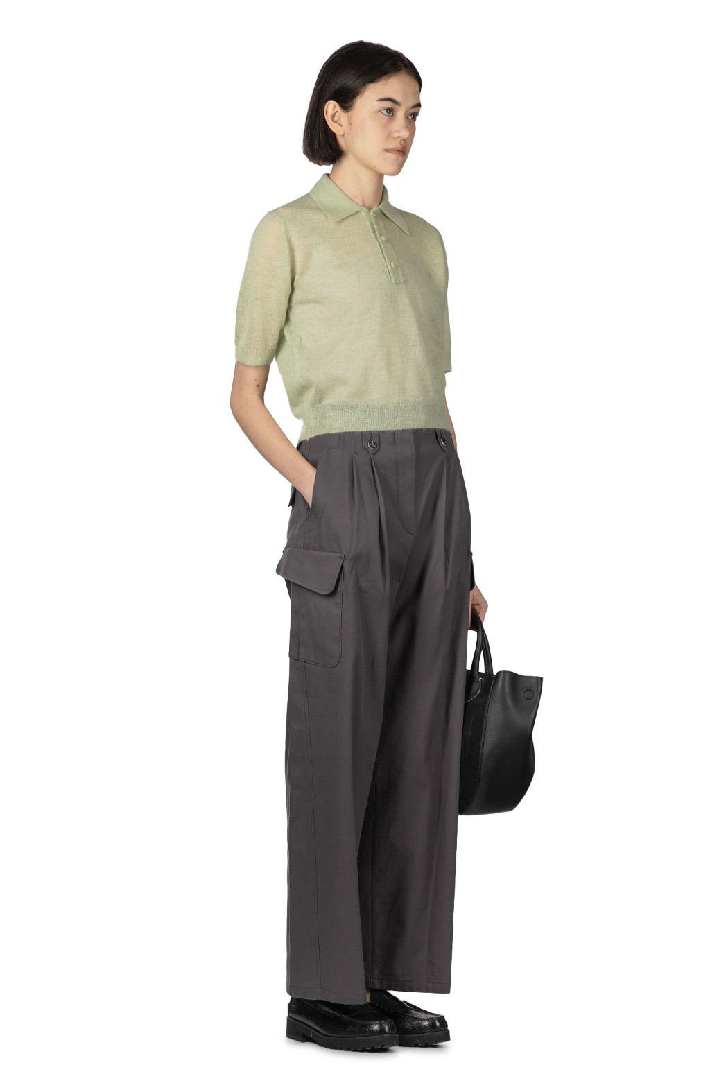 AURALEE - Kid Mohair Sheer Knit Polo - Pale Green