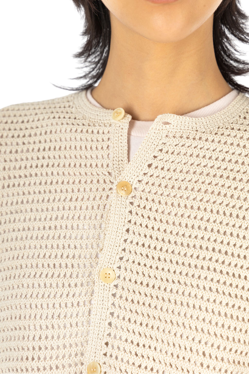 AURALEE - Tussah Silk Cotton Mesh Knit Cardigan - Ivory
