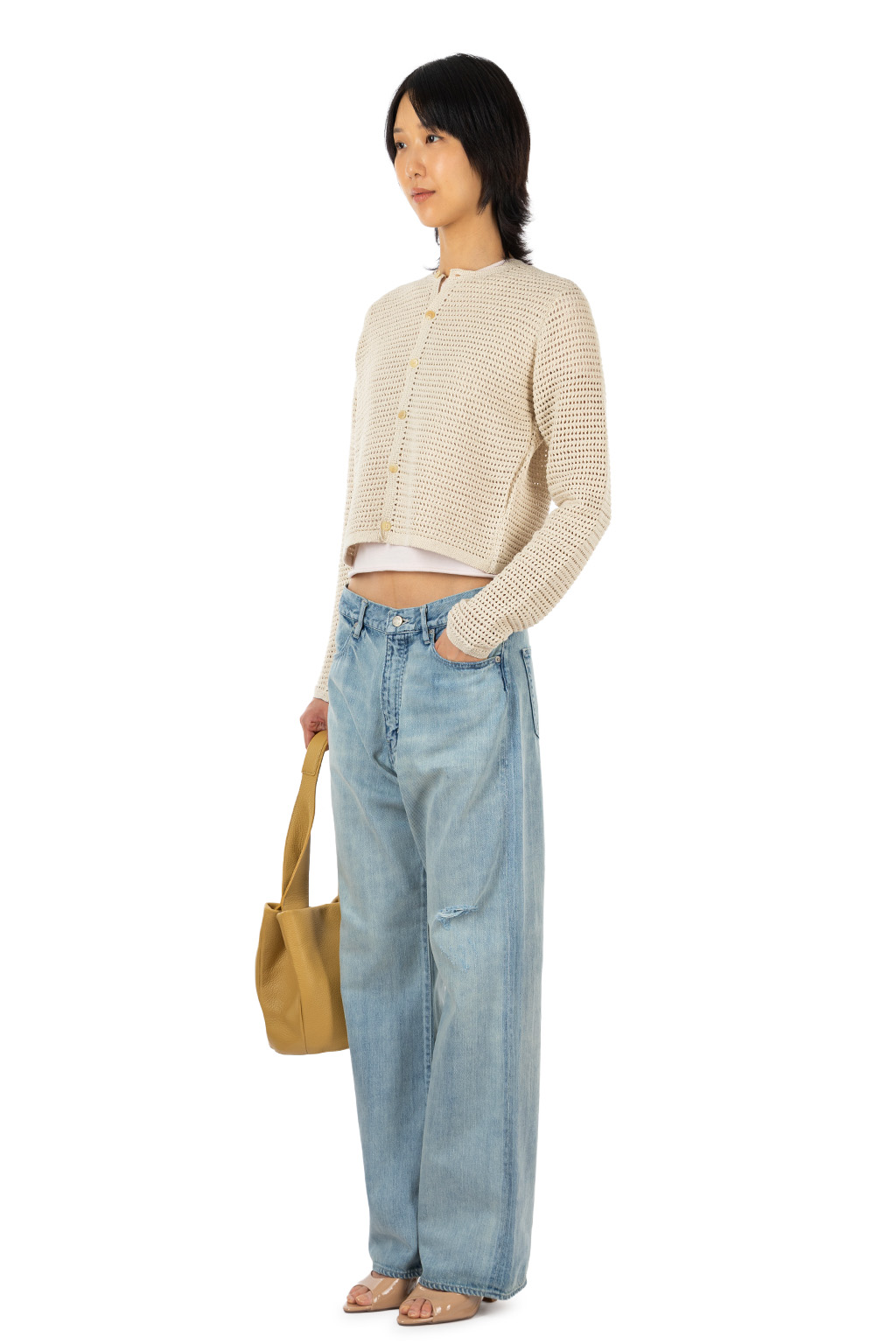 AURALEE - Tussah Silk Cotton Mesh Knit Cardigan - Ivory