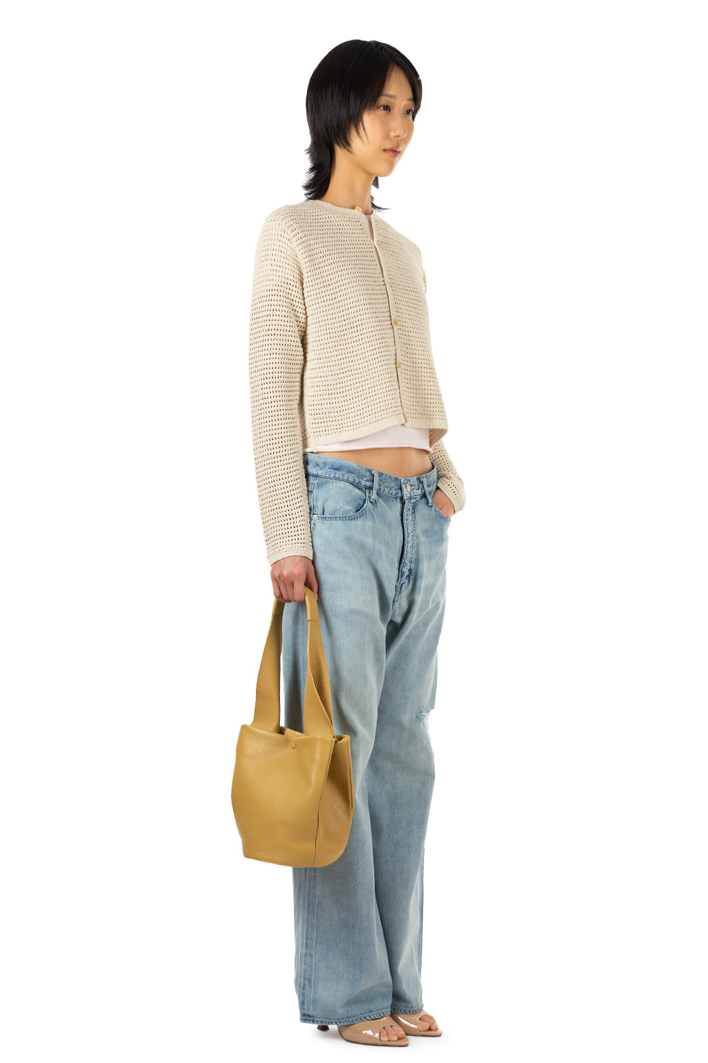 AURALEE - Tussah Silk Cotton Mesh Knit Cardigan - Ivory