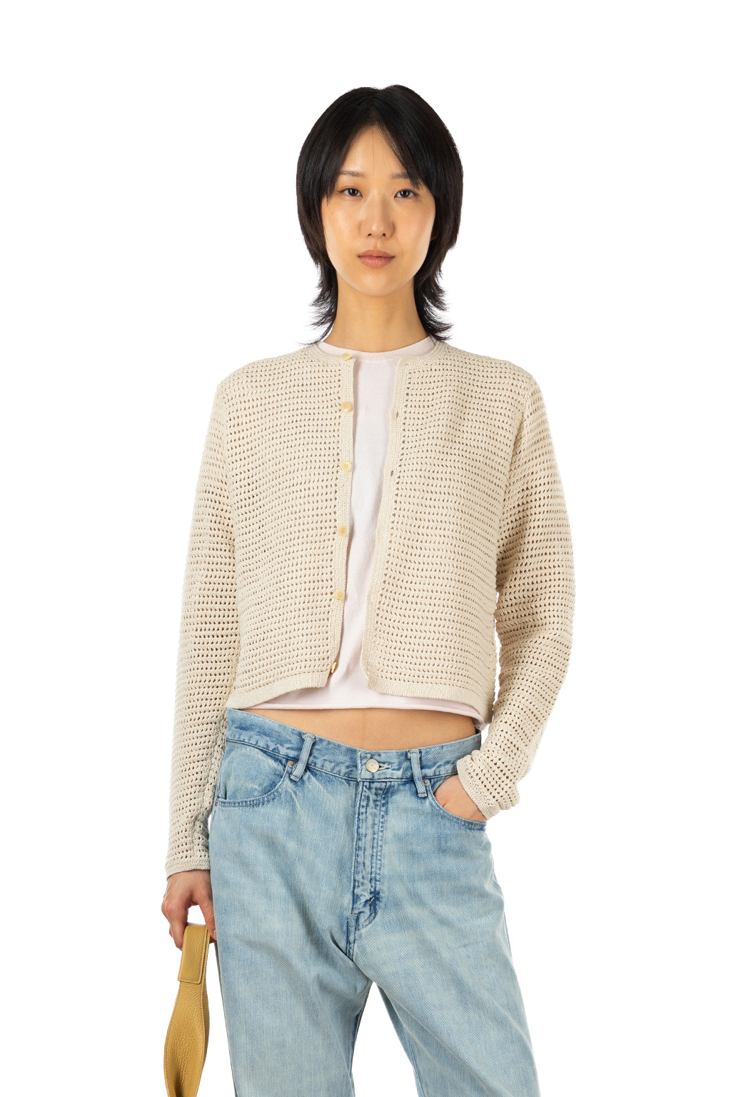 AURALEE - Tussah Silk Cotton Mesh Knit Cardigan - Ivory