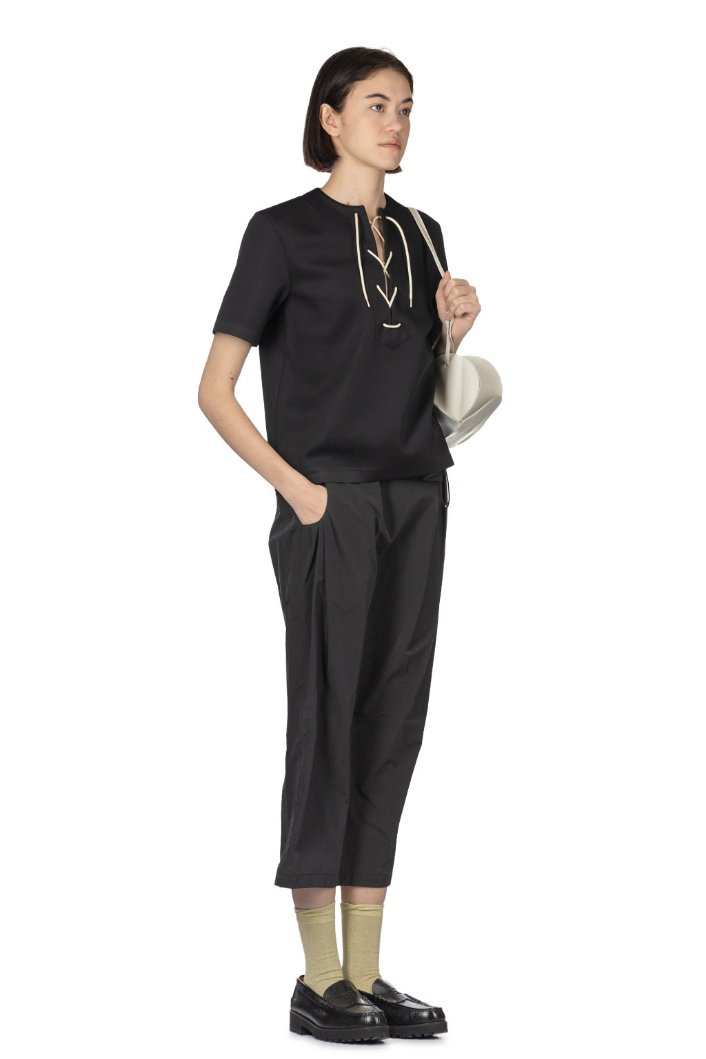AURALEE - Wetsuit Jersey Lace Up Tee - Dark Navy