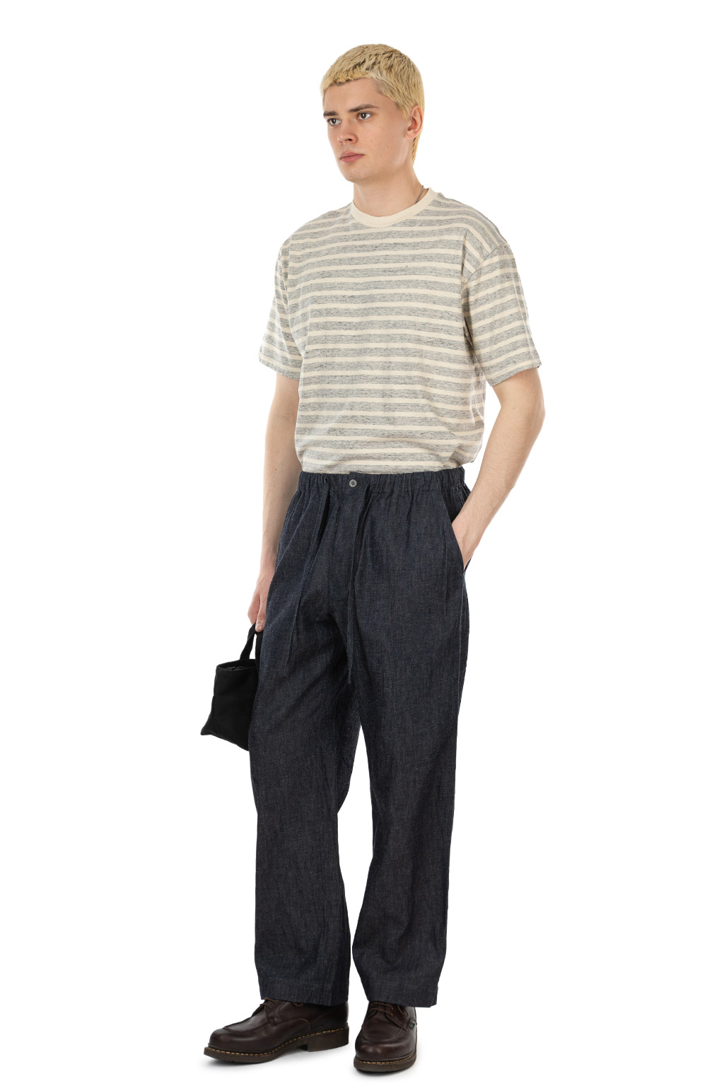 CALE - Cotton Linen Ramie Denim Pants - Navy