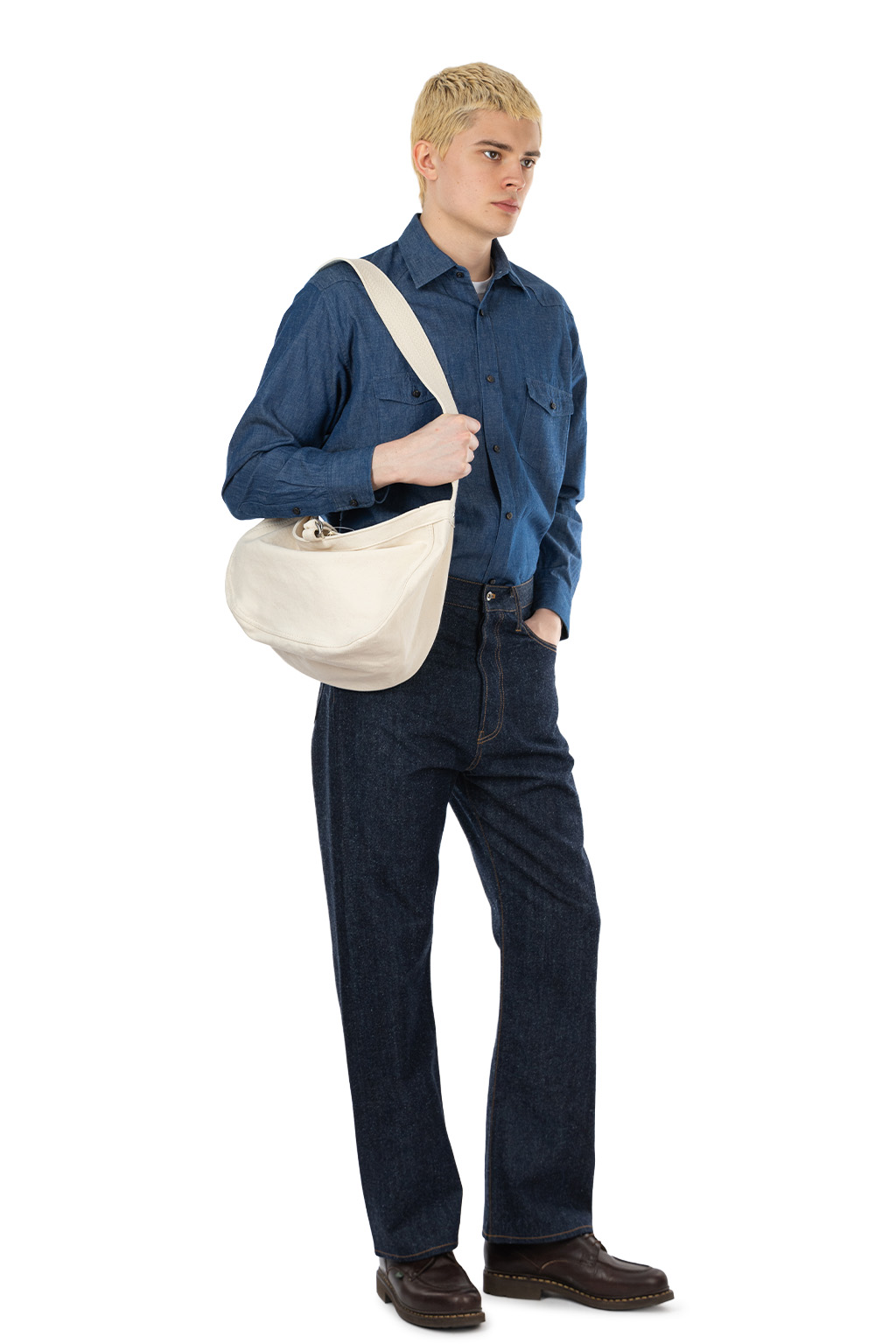 CALE - Cotton Silk Denim Pants - Blue