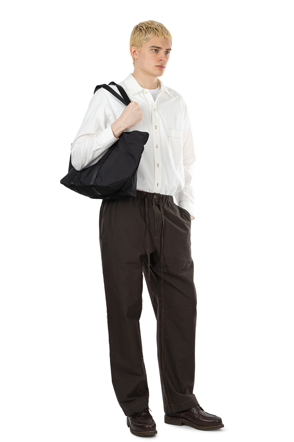 CALE - Khadi Garment-Dyed Cotton Drawstring Pants - Sumi Black