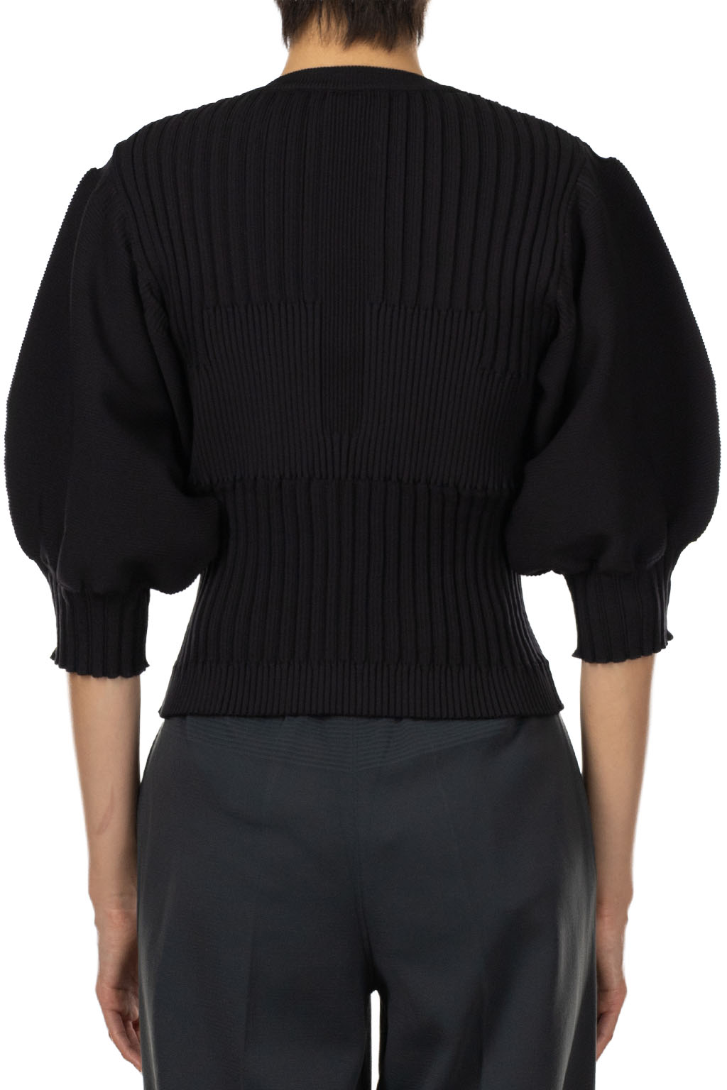 CFCL - Fluted Short Puff Sleeve Cardigan - Black