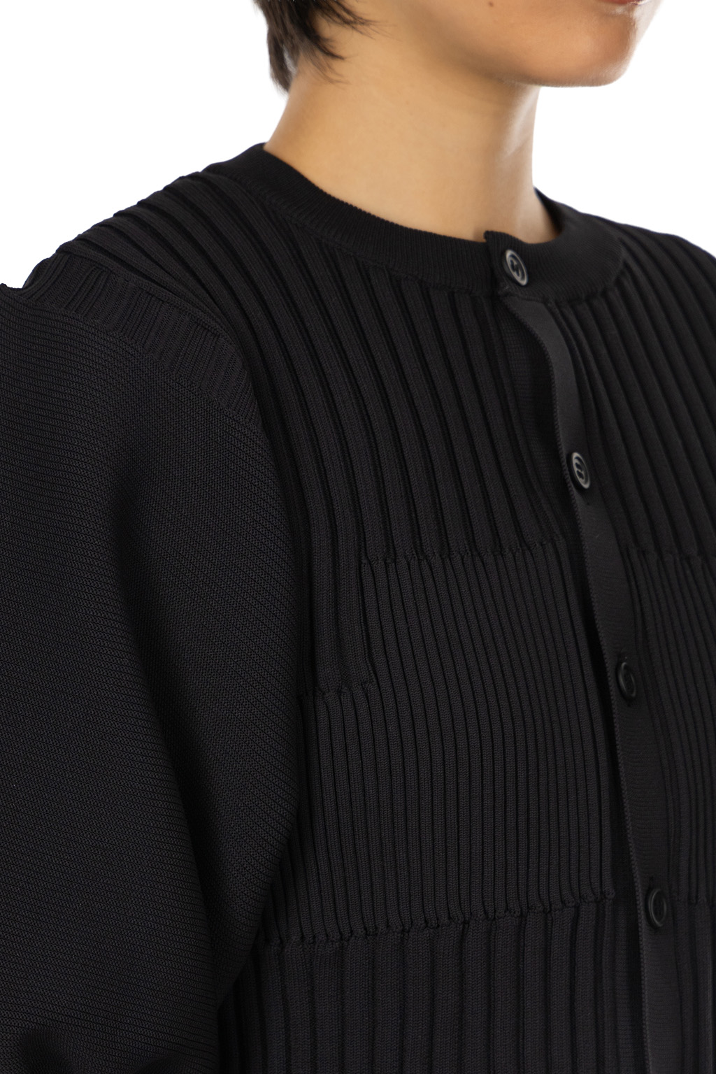 CFCL - Fluted Short Puff Sleeve Cardigan - Black