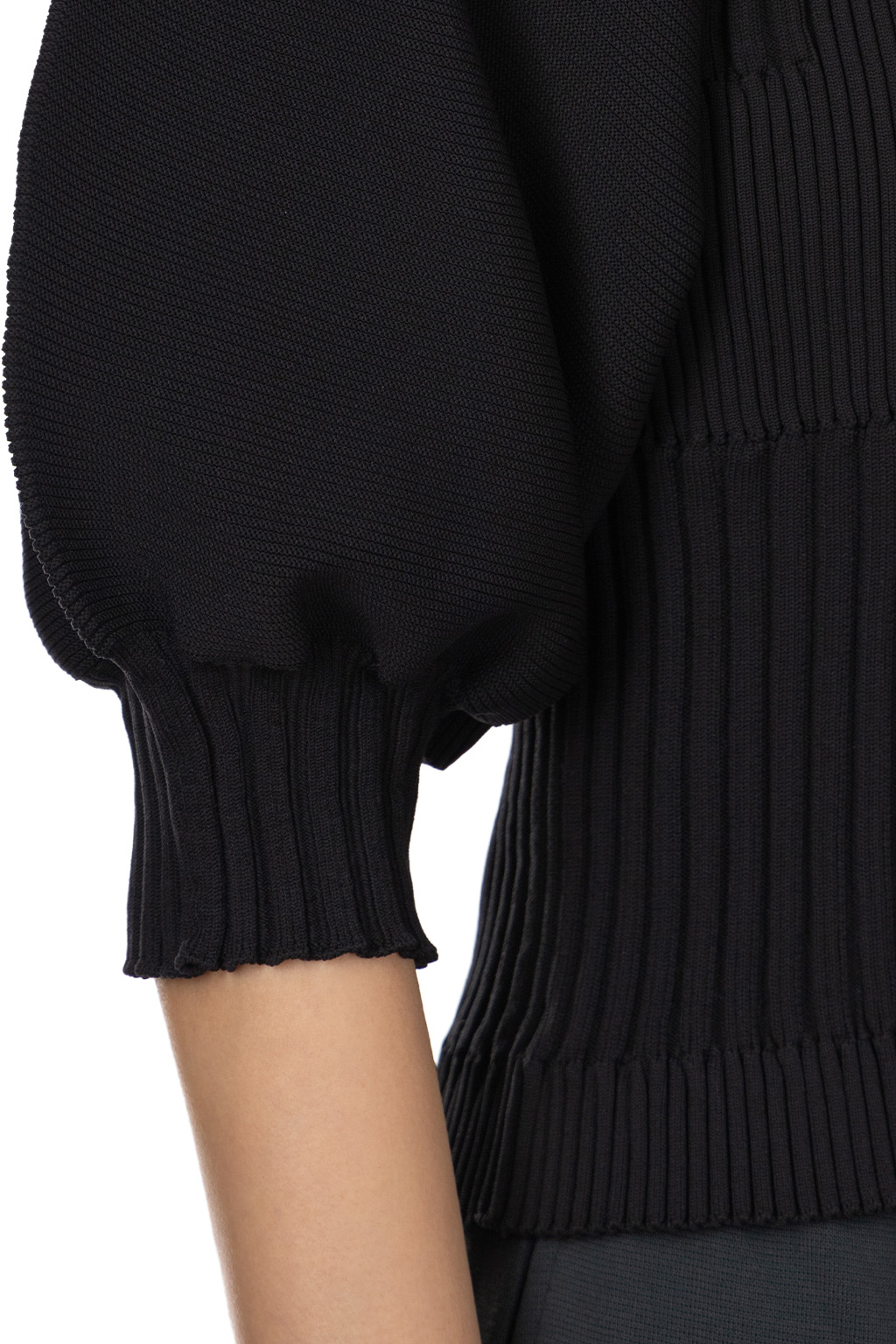 CFCL - Fluted Short Puff Sleeve Cardigan - Black