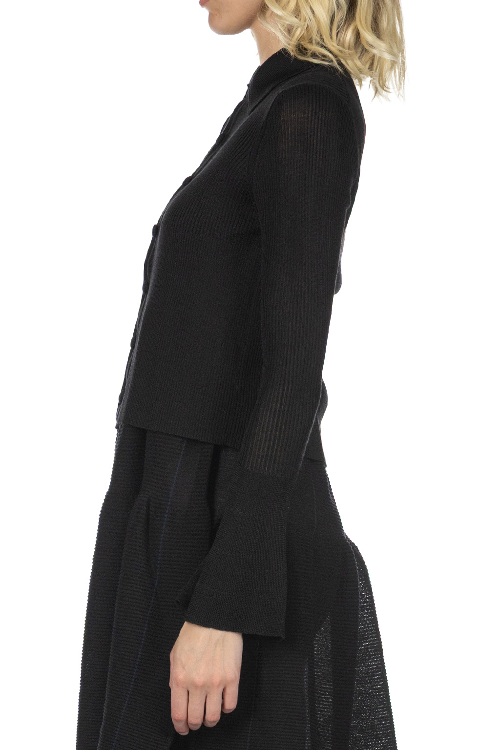 CFCL - Silk Cropped Shirt Cardigan - Black