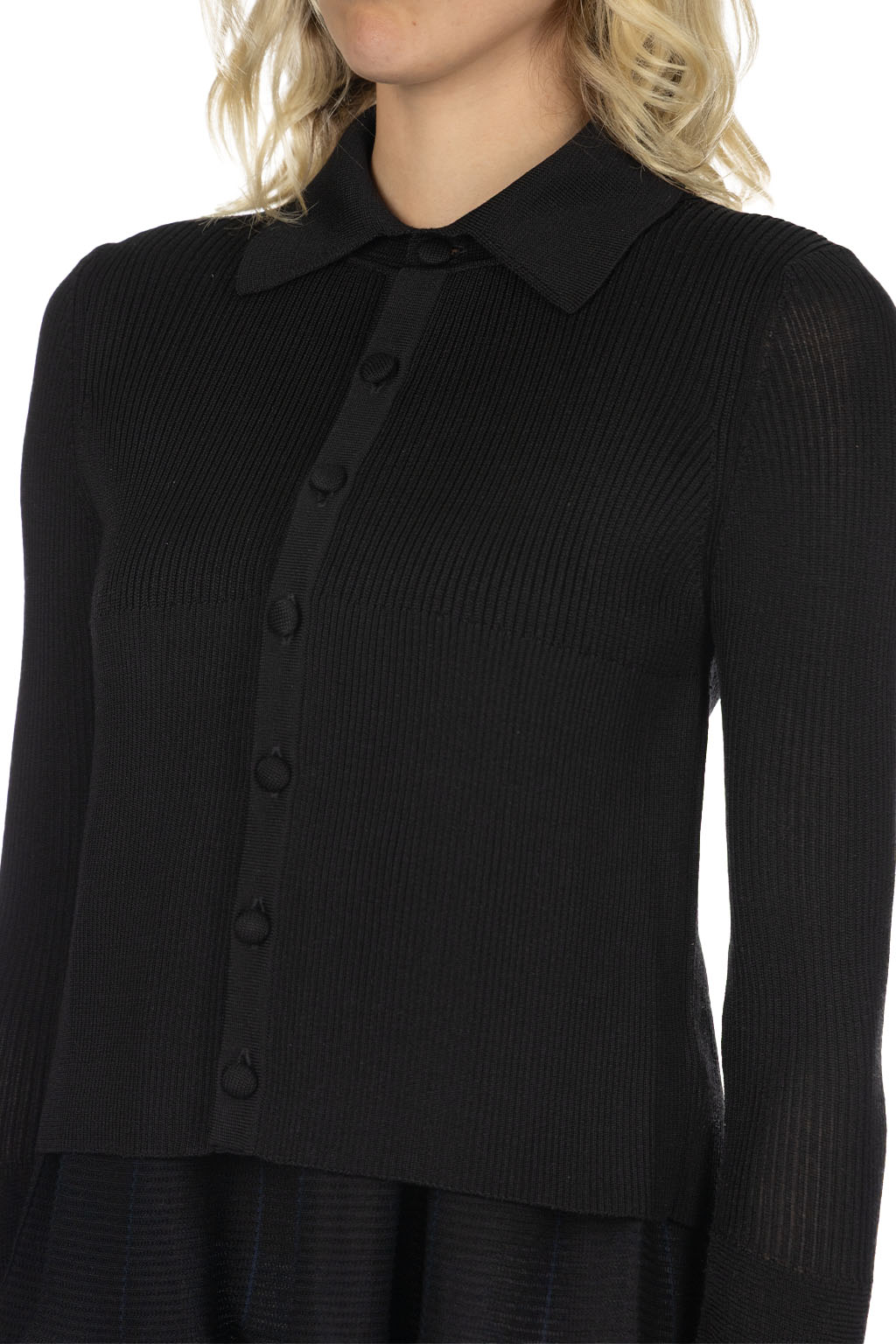 CFCL - Silk Cropped Shirt Cardigan - Black
