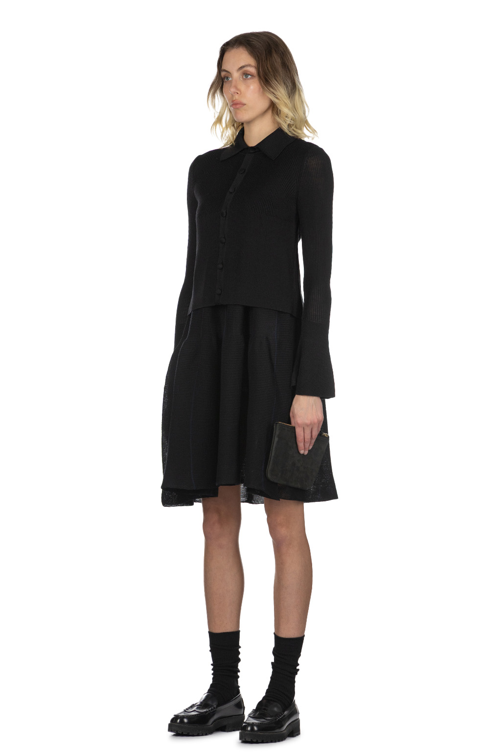 CFCL - Silk Cropped Shirt Cardigan - Black