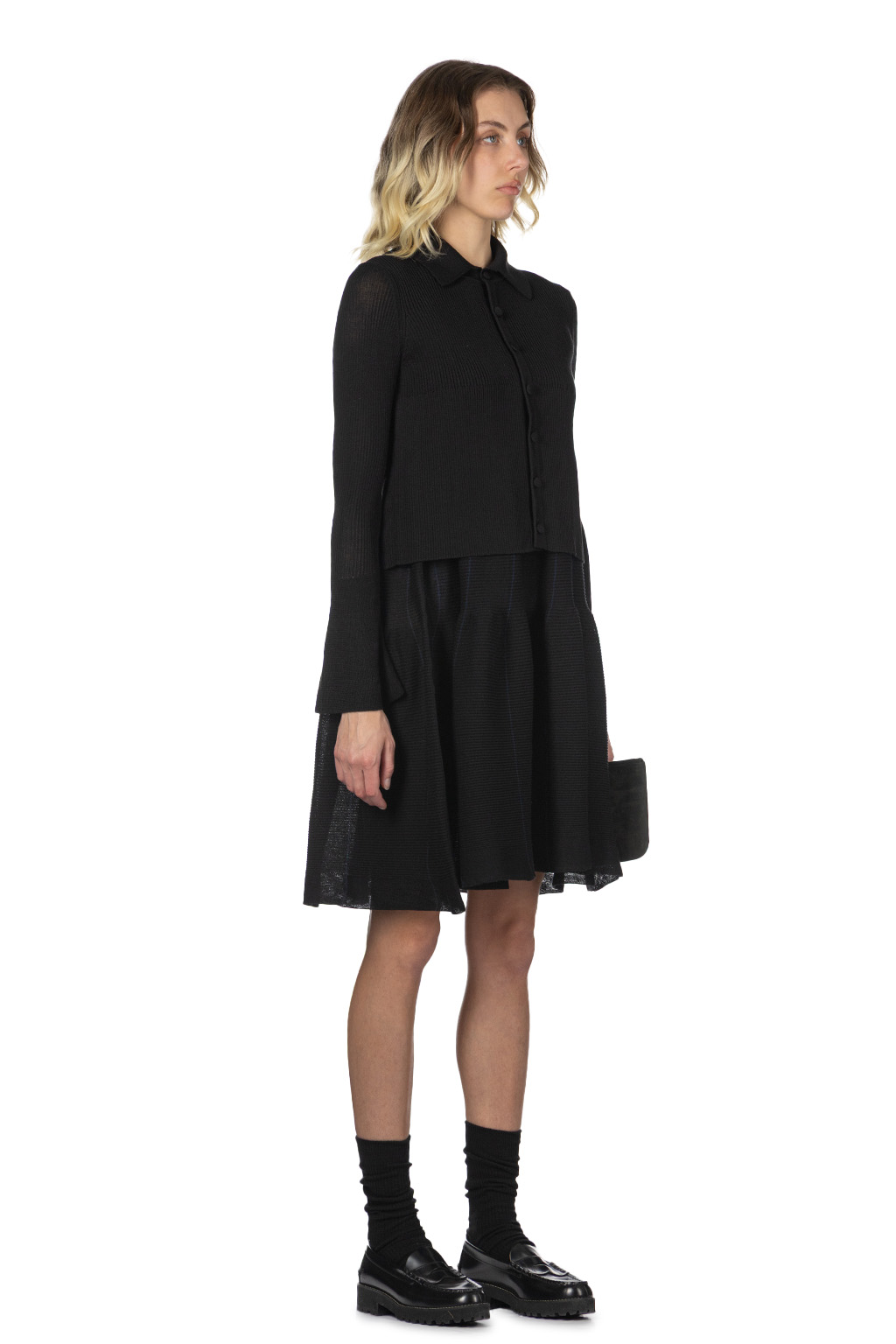 CFCL - Silk Cropped Shirt Cardigan - Black