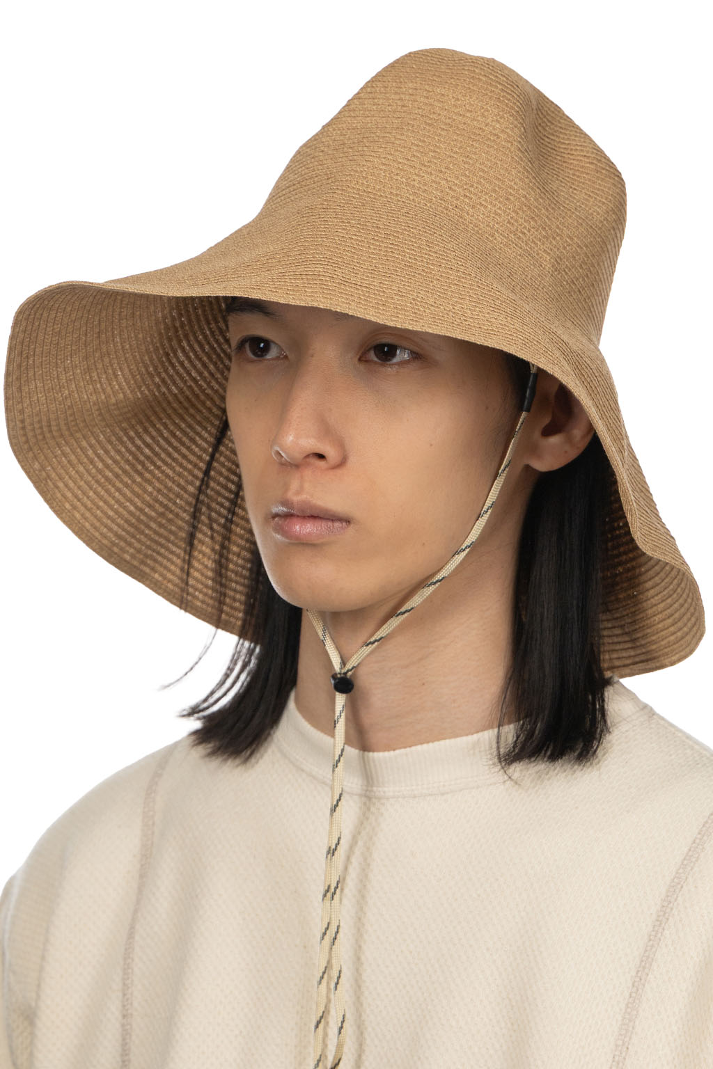 Cableami - Cotton Braid Capeline Wide Brim with Strap - Beige