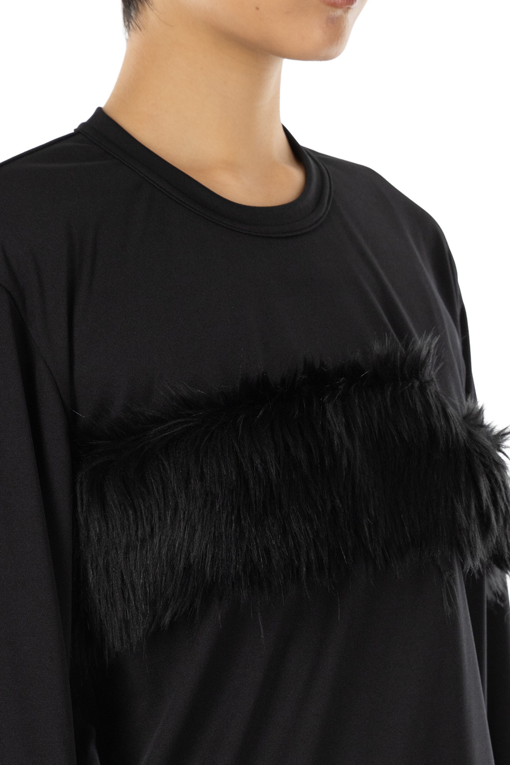 Comme Des Garcons Comme Des Garcons  - Faux Fur Stripe Long-Sleeve T-Shirt - Black