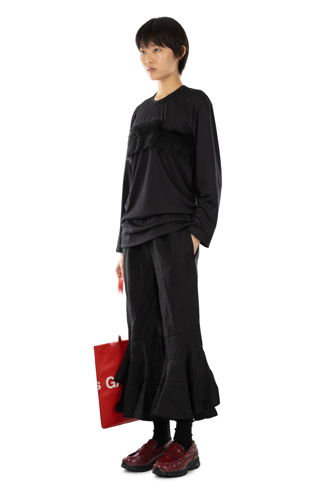 Comme Des Garcons Comme Des Garcons  - Faux Fur Stripe Long-Sleeve T-Shirt - Black