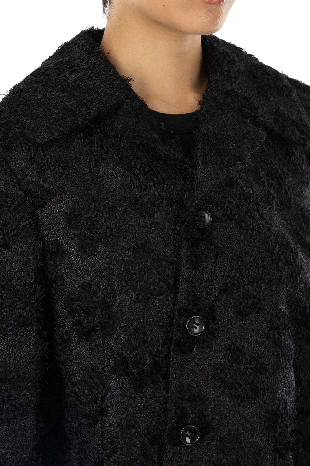 Comme Des Garcons Comme Des Garcons  - Textured Floral Jacquard Coat - Black