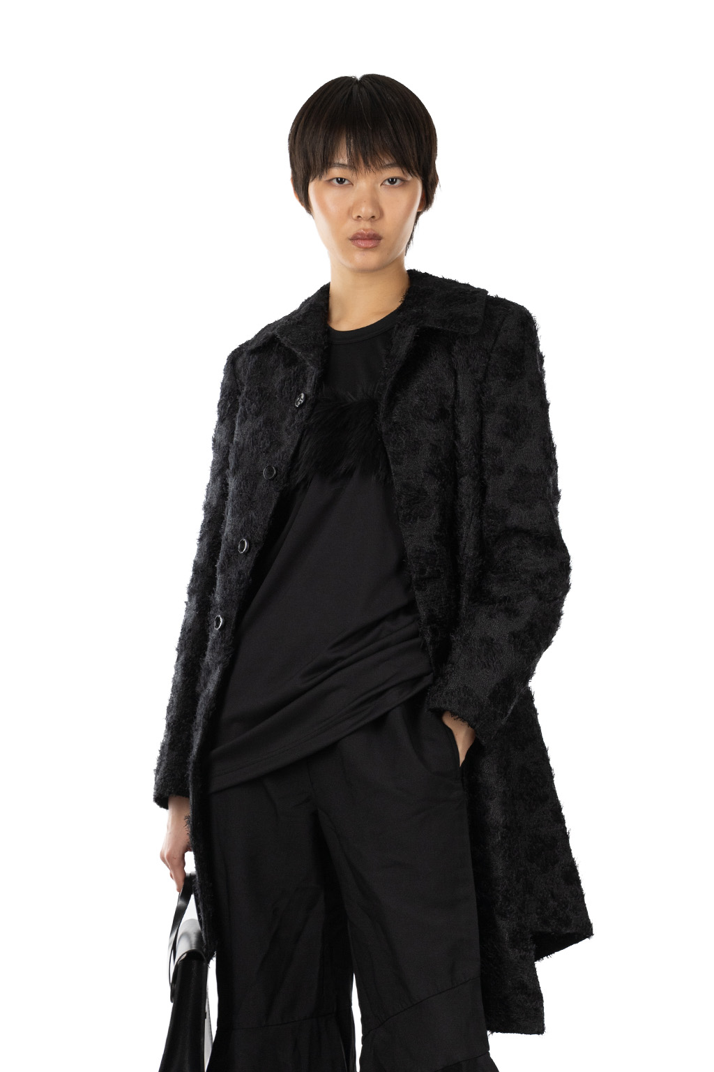 Comme Des Garcons Comme Des Garcons  - Textured Floral Jacquard Coat - Black