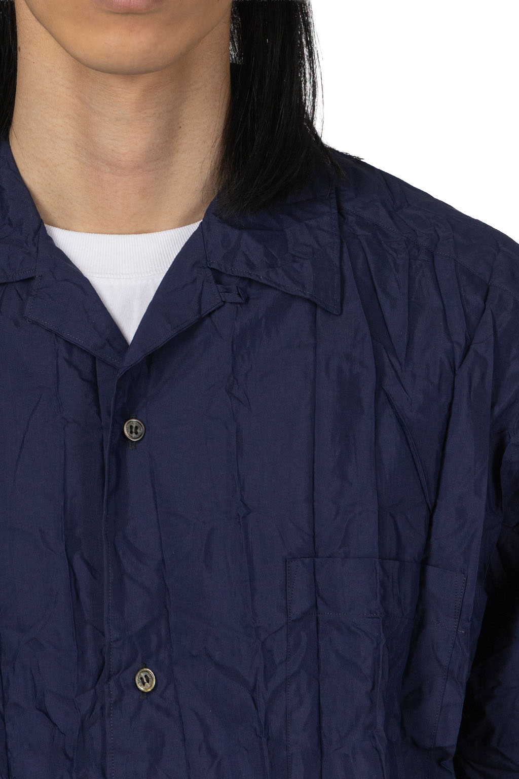 Comme Des Garcons Homme - Cotton x Poly Pleated SS Shirt - Navy