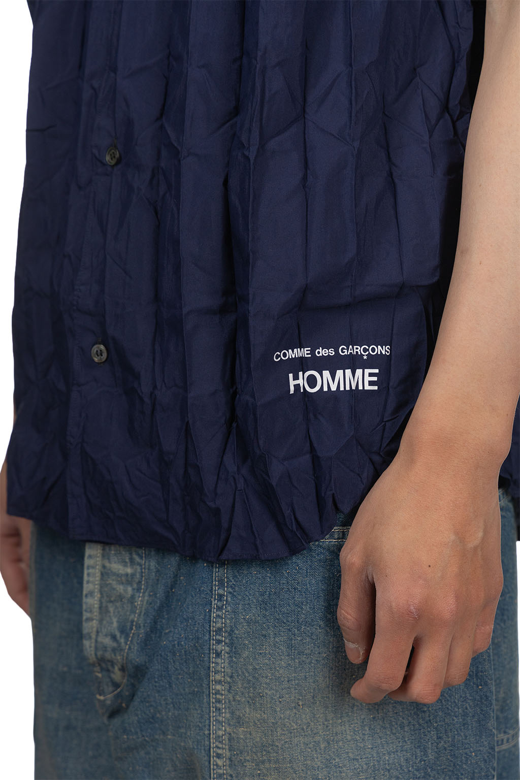 Comme Des Garcons Homme - Cotton x Poly Pleated SS Shirt - Navy