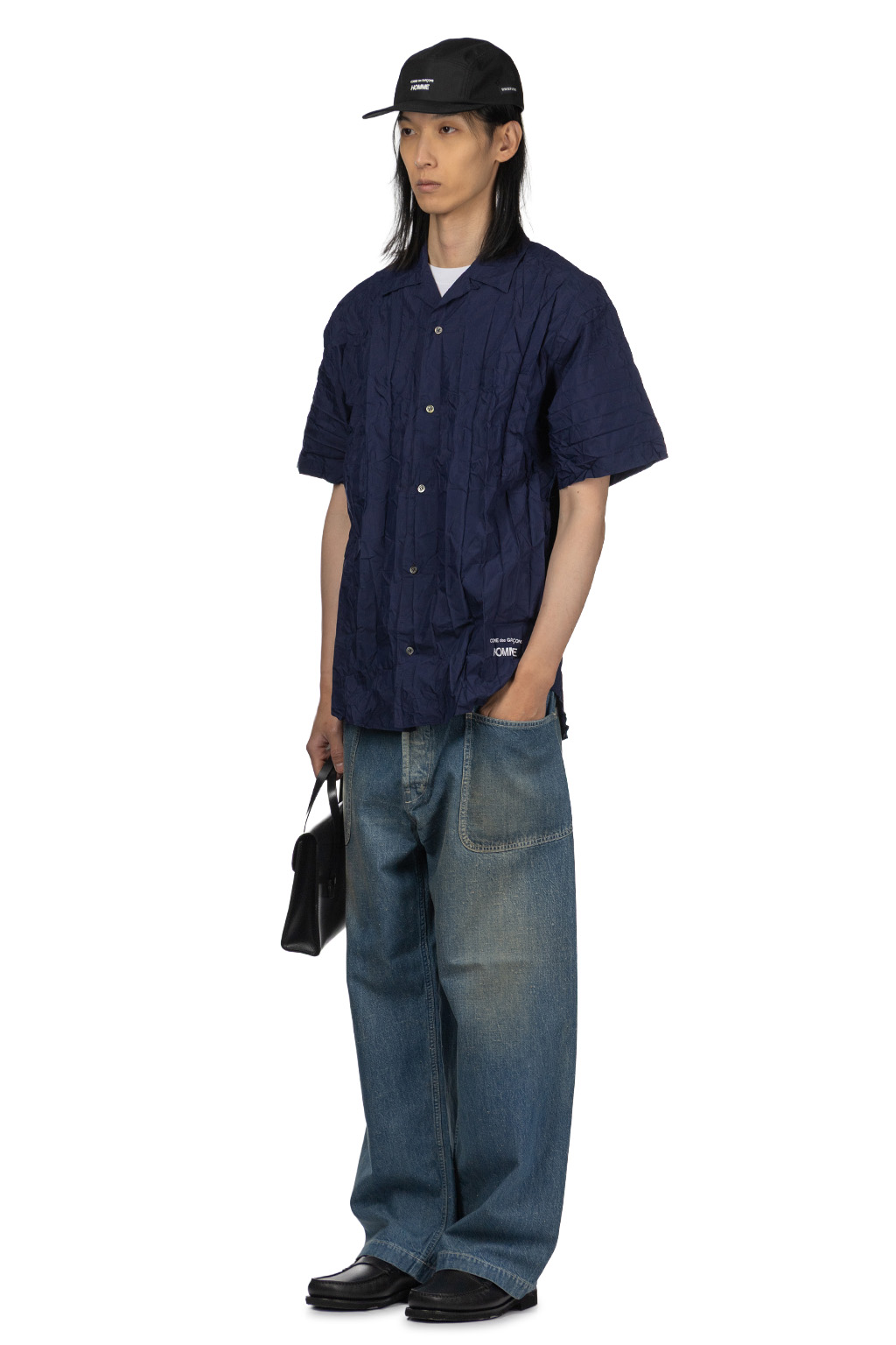 Comme Des Garcons Homme - Cotton x Poly Pleated SS Shirt - Navy