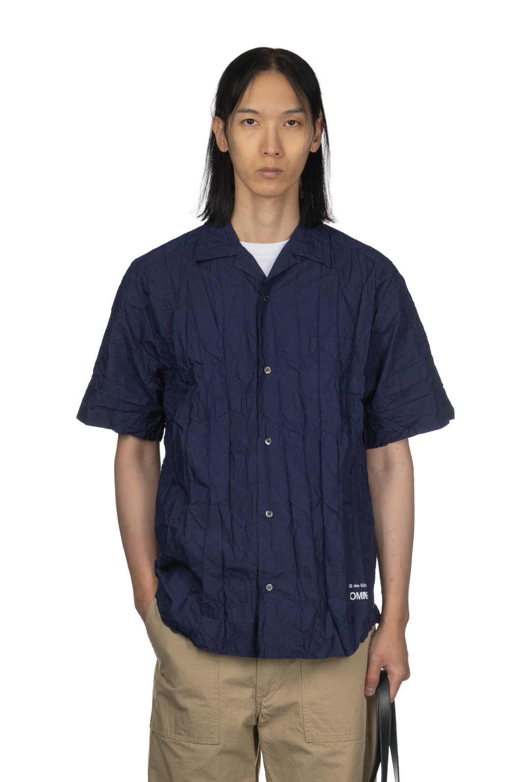 Comme Des Garcons Homme - Cotton x Poly Pleated SS Shirt - Navy