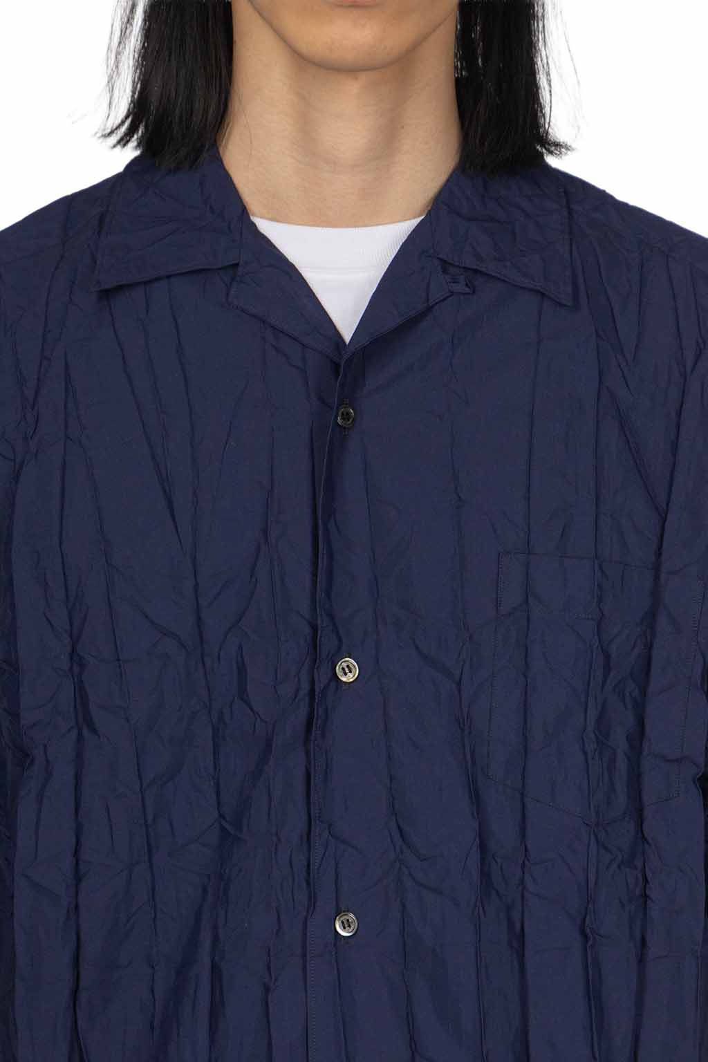 Comme Des Garcons Homme - Cotton x Poly Pleated SS Shirt - Navy