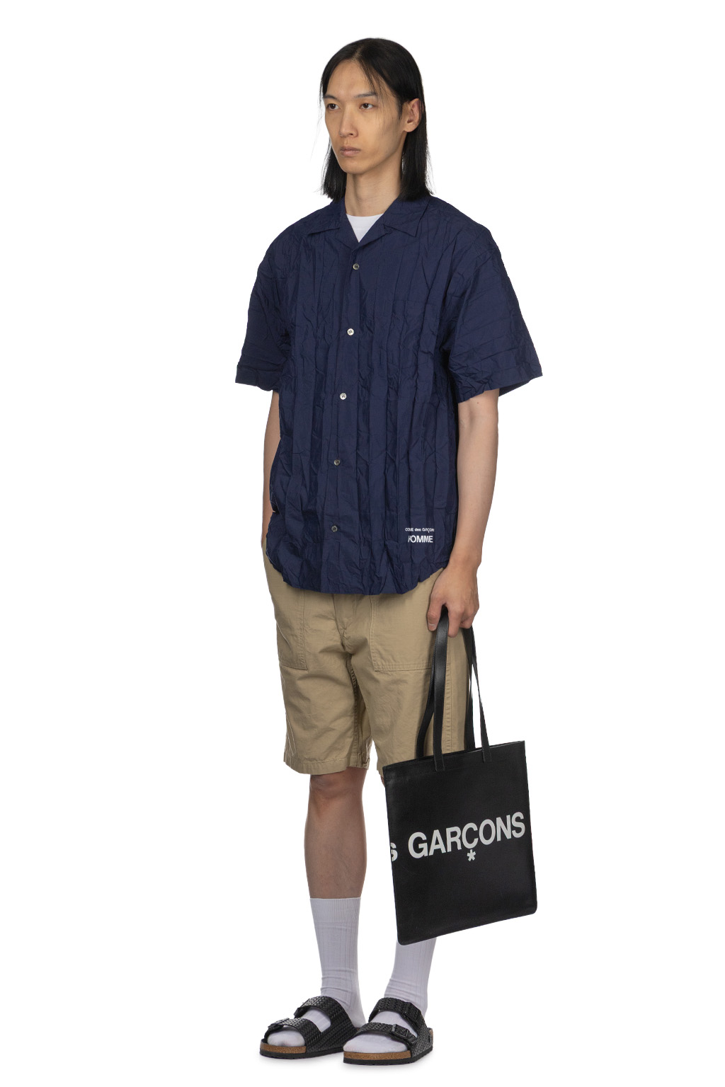 Comme Des Garcons Homme - Cotton x Poly Pleated SS Shirt - Navy