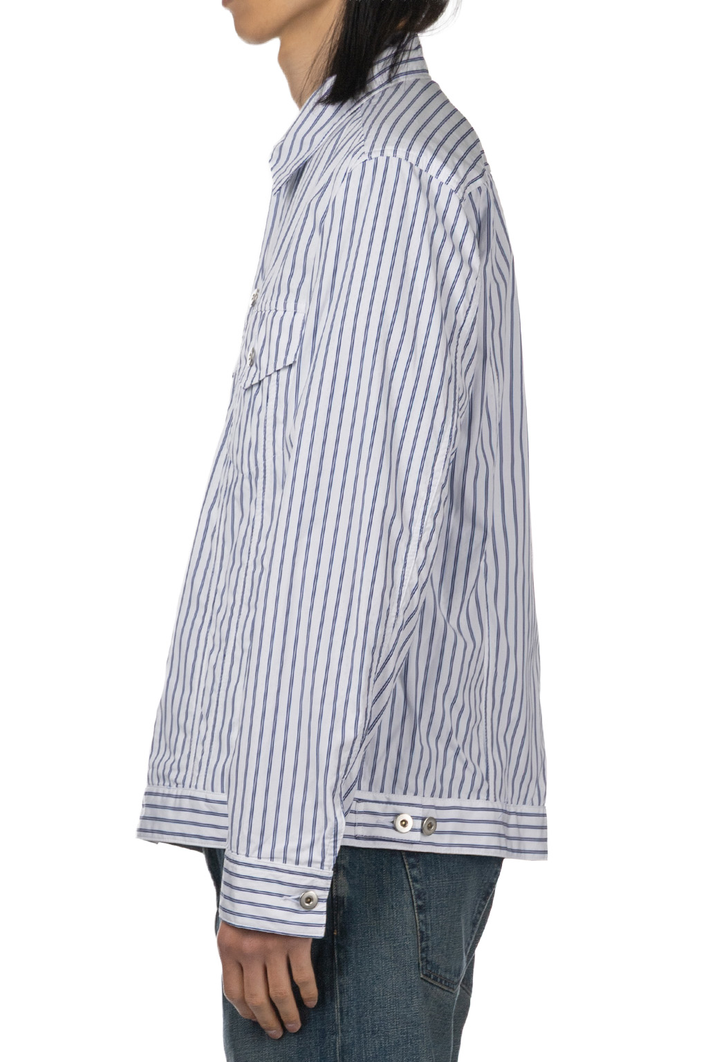 Comme Des Garcons Homme Deux - Stripe Denim Style Jacket - White x Navy x White