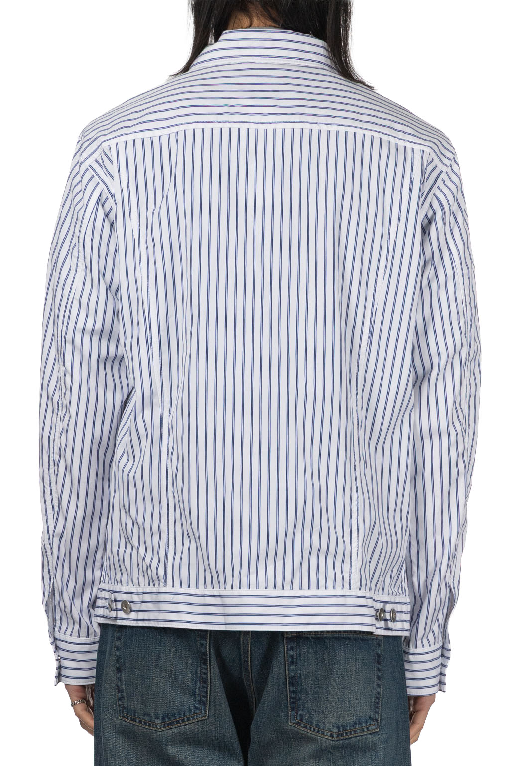Comme Des Garcons Homme Deux - Stripe Denim Style Jacket - White x Navy x White
