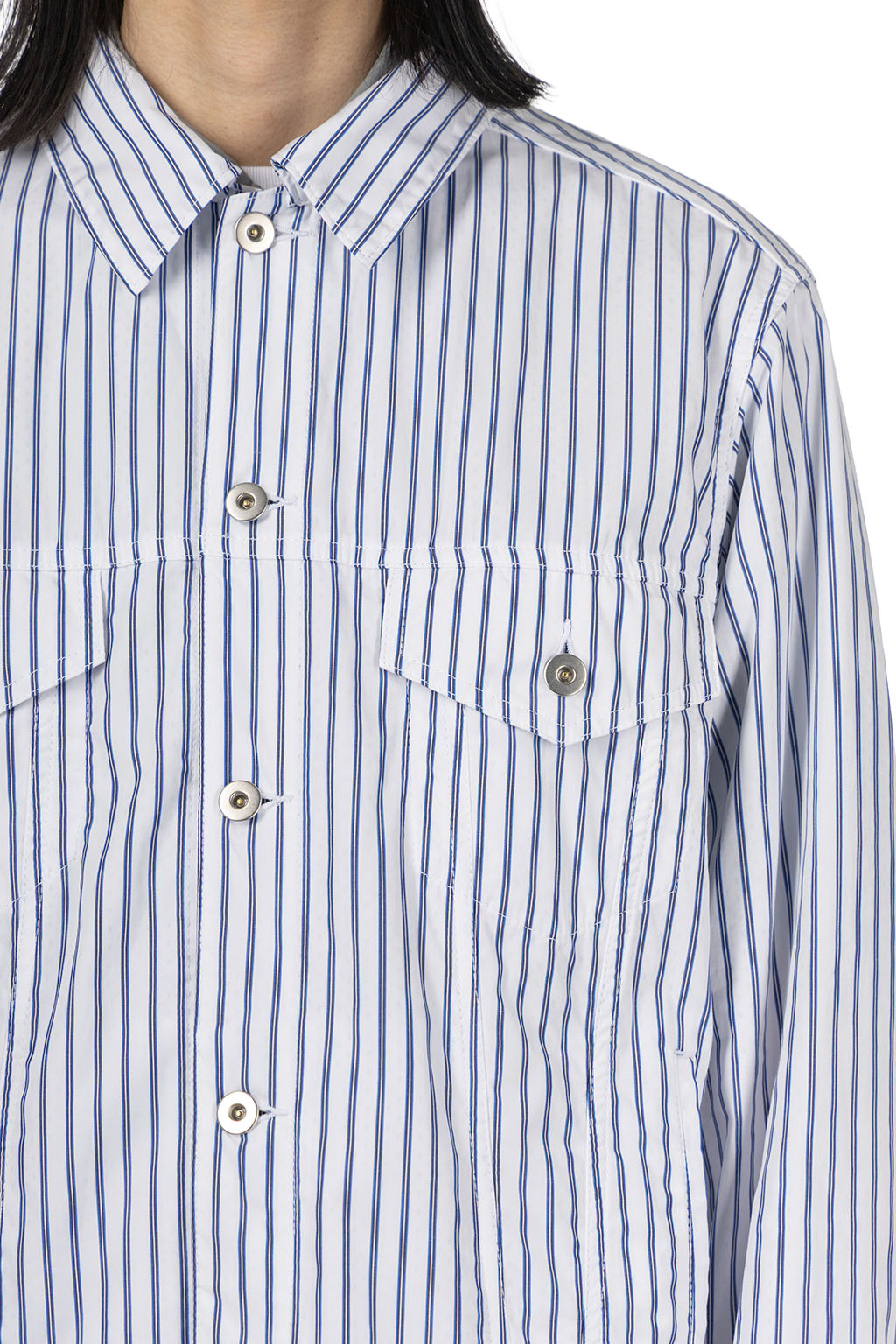 Comme Des Garcons Homme Deux - Stripe Denim Style Jacket - White x Navy x White