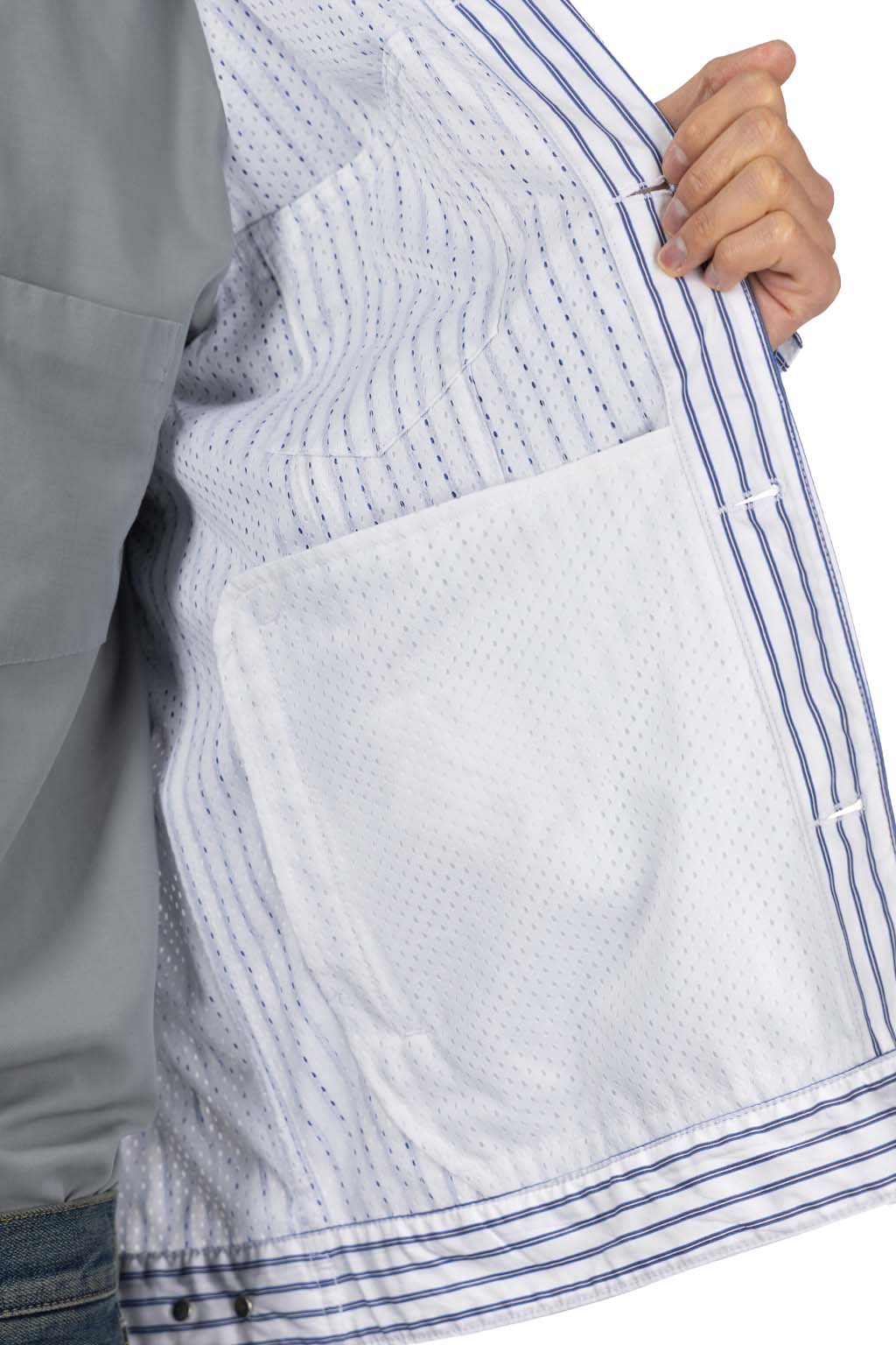 Comme Des Garcons Homme Deux - Stripe Denim Style Jacket - White x Navy x White