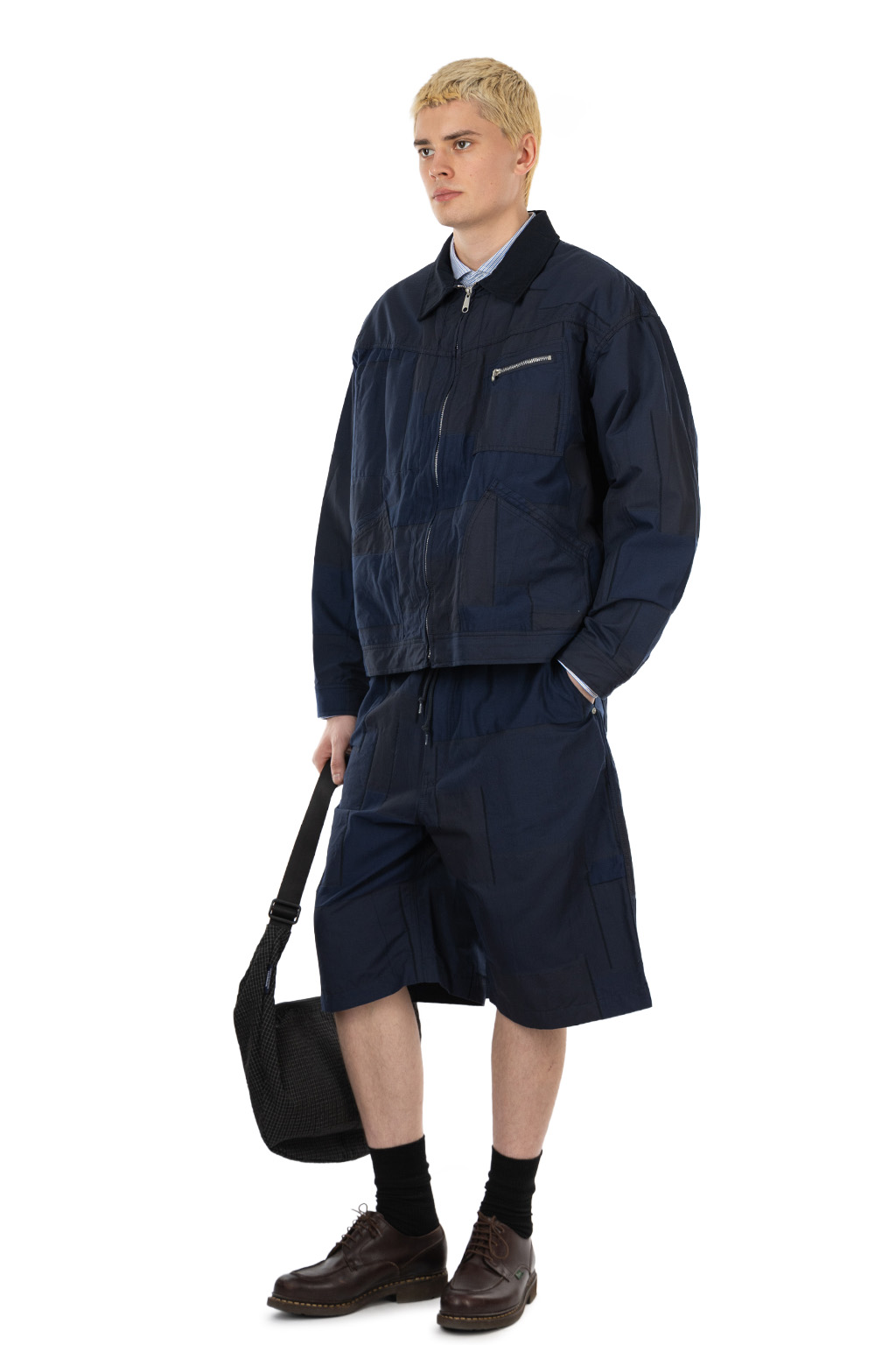 Comme Des Garcons Homme - Patchwork Zipper Jacquard Jacket - Navy